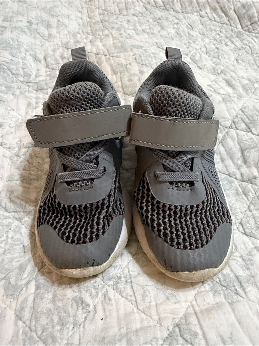 Kids Gray Athletic Sneakers with Hook-and-Loop Strap
